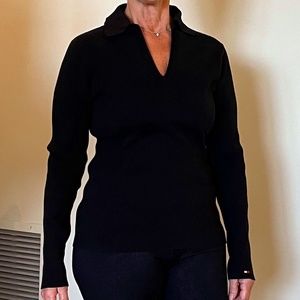 Tommy Hilfiger Long Sleeve Ribbed Sweater in Black